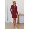 MEROKEETY Women’s Fall 2026 Long Sleeve Bodycon Sweater Dress Button Crew Neck Winter Formal Mini Dresses(Wine)