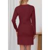 MEROKEETY Women’s Fall 2026 Long Sleeve Bodycon Sweater Dress Button Crew Neck Winter Formal Mini Dresses(Wine)