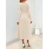 MEROKEETY Women’s Fall Dresses 2025 Long Sleeve Square Neck Elegant Classy Winter Cocktail Wedding Guest Midi Dress(Apricot)