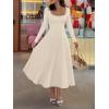 MEROKEETY Women’s Fall Dresses 2025 Long Sleeve Square Neck Elegant Classy Winter Cocktail Wedding Guest Midi Dress(Apricot)