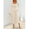 MEROKEETY Women’s Fall Dresses 2025 Long Sleeve Square Neck Elegant Classy Winter Cocktail Wedding Guest Midi Dress(Apricot)