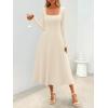 MEROKEETY Women’s Fall Dresses 2025 Long Sleeve Square Neck Elegant Classy Winter Cocktail Wedding Guest Midi Dress(Apricot)