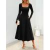 MEROKEETY Women’s Fall Dresses 2025 Long Sleeve Square Neck Elegant Classy Winter Cocktail Wedding Guest Midi Dress(Black)