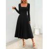 MEROKEETY Women’s Fall Dresses 2025 Long Sleeve Square Neck Elegant Classy Winter Cocktail Wedding Guest Midi Dress(Black)