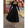 MEROKEETY Women’s Fall Dresses 2025 Long Sleeve Square Neck Elegant Classy Winter Cocktail Wedding Guest Midi Dress(Black)