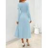 MEROKEETY Women’s Fall Dresses 2025 Long Sleeve Square Neck Elegant Classy Winter Cocktail Wedding Guest Midi Dress(Lightblue)