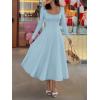 MEROKEETY Women’s Fall Dresses 2025 Long Sleeve Square Neck Elegant Classy Winter Cocktail Wedding Guest Midi Dress(Lightblue)