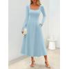 MEROKEETY Women’s Fall Dresses 2025 Long Sleeve Square Neck Elegant Classy Winter Cocktail Wedding Guest Midi Dress(Lightblue)
