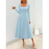 MEROKEETY Women’s Fall Dresses 2025 Long Sleeve Square Neck Elegant Classy Winter Cocktail Wedding Guest Midi Dress(Lightblue)