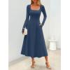 MEROKEETY Women’s Fall Dresses 2025 Long Sleeve Square Neck Elegant Classy Winter Cocktail Wedding Guest Midi Dress(Navy)
