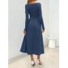 MEROKEETY Women’s Fall Dresses 2025 Long Sleeve Square Neck Elegant Classy Winter Cocktail Wedding Guest Midi Dress(Navy)