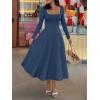 MEROKEETY Women’s Fall Dresses 2025 Long Sleeve Square Neck Elegant Classy Winter Cocktail Wedding Guest Midi Dress(Navy)
