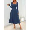 MEROKEETY Women’s Fall Dresses 2025 Long Sleeve Square Neck Elegant Classy Winter Cocktail Wedding Guest Midi Dress(Navy)