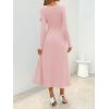 MEROKEETY Women’s Fall Dresses 2025 Long Sleeve Square Neck Elegant Classy Winter Cocktail Wedding Guest Midi Dress(Pink)