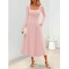 MEROKEETY Women’s Fall Dresses 2025 Long Sleeve Square Neck Elegant Classy Winter Cocktail Wedding Guest Midi Dress(Pink)