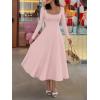 MEROKEETY Women’s Fall Dresses 2025 Long Sleeve Square Neck Elegant Classy Winter Cocktail Wedding Guest Midi Dress(Pink)
