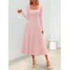 MEROKEETY Women’s Fall Dresses 2025 Long Sleeve Square Neck Elegant Classy Winter Cocktail Wedding Guest Midi Dress(Pink)