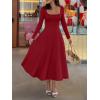 MEROKEETY Women’s Fall Dresses 2025 Long Sleeve Square Neck Elegant Classy Winter Cocktail Wedding Guest Midi Dress(Winered)