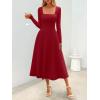 MEROKEETY Women’s Fall Dresses 2025 Long Sleeve Square Neck Elegant Classy Winter Cocktail Wedding Guest Midi Dress(Winered)