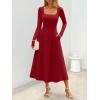 MEROKEETY Women’s Fall Dresses 2025 Long Sleeve Square Neck Elegant Classy Winter Cocktail Wedding Guest Midi Dress(Winered)