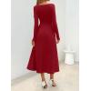 MEROKEETY Women’s Fall Dresses 2025 Long Sleeve Square Neck Elegant Classy Winter Cocktail Wedding Guest Midi Dress(Winered)