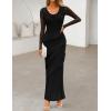 MEROKEETY Women’s Fall Floral Long Sleeve Maxi Dress 2026 Cowl Neck Wedding Guest Ruffle Mesh Cocktail Bodycon Formal Dresses(Black)