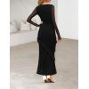 MEROKEETY Women’s Fall Floral Long Sleeve Maxi Dress 2026 Cowl Neck Wedding Guest Ruffle Mesh Cocktail Bodycon Formal Dresses(Black)