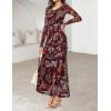 MEROKEETY Women’s Fall Floral Long Sleeve Maxi Dress 2026 Cowl Neck Wedding Guest Ruffle Mesh Cocktail Bodycon Formal Dresses(Brown)
