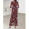 MEROKEETY Women’s Fall Floral Long Sleeve Maxi Dress 2026 Cowl Neck Wedding Guest Ruffle Mesh Cocktail Bodycon Formal Dresses(Brown)