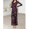 MEROKEETY Women’s Fall Floral Long Sleeve Maxi Dress 2026 Cowl Neck Wedding Guest Ruffle Mesh Cocktail Bodycon Formal Dresses(Floral Black)