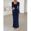 MEROKEETY Women’s Fall Floral Long Sleeve Maxi Dress 2026 Cowl Neck Wedding Guest Ruffle Mesh Cocktail Bodycon Formal Dresses(Navy)