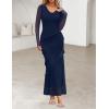 MEROKEETY Women’s Fall Floral Long Sleeve Maxi Dress 2026 Cowl Neck Wedding Guest Ruffle Mesh Cocktail Bodycon Formal Dresses(Navy)