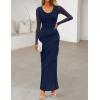 MEROKEETY Women’s Fall Floral Long Sleeve Maxi Dress 2026 Cowl Neck Wedding Guest Ruffle Mesh Cocktail Bodycon Formal Dresses(Navy)