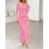 MEROKEETY Women’s Fall Floral Long Sleeve Maxi Dress 2026 Cowl Neck Wedding Guest Ruffle Mesh Cocktail Bodycon Formal Dresses(Pink)