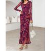 MEROKEETY Women’s Fall Floral Long Sleeve Maxi Dress 2026 Cowl Neck Wedding Guest Ruffle Mesh Cocktail Bodycon Formal Dresses(Purple)
