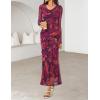 MEROKEETY Women’s Fall Floral Long Sleeve Maxi Dress 2026 Cowl Neck Wedding Guest Ruffle Mesh Cocktail Bodycon Formal Dresses(Purple)