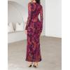 MEROKEETY Women’s Fall Floral Long Sleeve Maxi Dress 2026 Cowl Neck Wedding Guest Ruffle Mesh Cocktail Bodycon Formal Dresses(Purple)