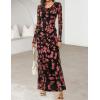 MEROKEETY Women’s Fall Floral Long Sleeve Maxi Dress 2026 Cowl Neck Wedding Guest Ruffle Mesh Cocktail Bodycon Formal Dresses(Rose)