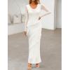 MEROKEETY Women’s Fall Floral Long Sleeve Maxi Dress 2026 Cowl Neck Wedding Guest Ruffle Mesh Cocktail Bodycon Formal Dresses(White)