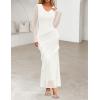 MEROKEETY Women’s Fall Floral Long Sleeve Maxi Dress 2026 Cowl Neck Wedding Guest Ruffle Mesh Cocktail Bodycon Formal Dresses(White)