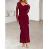 MEROKEETY Women’s Fall Floral Long Sleeve Maxi Dress 2026 Cowl Neck Wedding Guest Ruffle Mesh Cocktail Bodycon Formal Dresses(Wine Red)