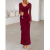 MEROKEETY Women’s Fall Floral Long Sleeve Maxi Dress 2026 Cowl Neck Wedding Guest Ruffle Mesh Cocktail Bodycon Formal Dresses(Wine Red)