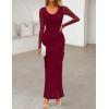 MEROKEETY Women’s Fall Floral Long Sleeve Maxi Dress 2026 Cowl Neck Wedding Guest Ruffle Mesh Cocktail Bodycon Formal Dresses(Wine Red)