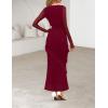 MEROKEETY Women’s Fall Floral Long Sleeve Maxi Dress 2026 Cowl Neck Wedding Guest Ruffle Mesh Cocktail Bodycon Formal Dresses(Wine Red)