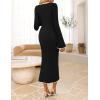 MEROKEETY Women’s Fall Long Bell Sleeve Sweater Dress 2025 Elegant Bodycon Color Block Knit Midi Maxi Dresses(Black)