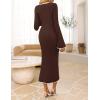 MEROKEETY Women’s Fall Long Bell Sleeve Sweater Dress 2025 Elegant Bodycon Color Block Knit Midi Maxi Dresses(Brown)