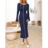 MEROKEETY Women’s Fall Long Bell Sleeve Sweater Dress 2025 Elegant Bodycon Color Block Knit Midi Maxi Dresses(Navy)