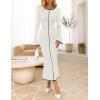 MEROKEETY Women’s Fall Long Bell Sleeve Sweater Dress 2025 Elegant Bodycon Color Block Knit Midi Maxi Dresses(White)