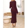 MEROKEETY Women’s Fall Long Bell Sleeve Sweater Dress 2025 Elegant Bodycon Color Block Knit Midi Maxi Dresses(Wine Red)