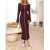 MEROKEETY Women’s Fall Long Bell Sleeve Sweater Dress 2025 Elegant Bodycon Color Block Knit Midi Maxi Dresses(Wine Red)